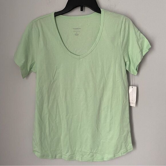Charter Club Women’s Deep V Neck Short Sleeve Green Cotton Pajama Top M - Picture 1 of 3